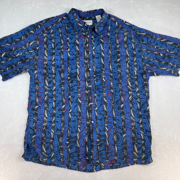 J.T. Beckett Other - JT Beckett Hawaiian Silk Shirt Mens Medium Blue Leaf Geometric Retro Pattern Y2K